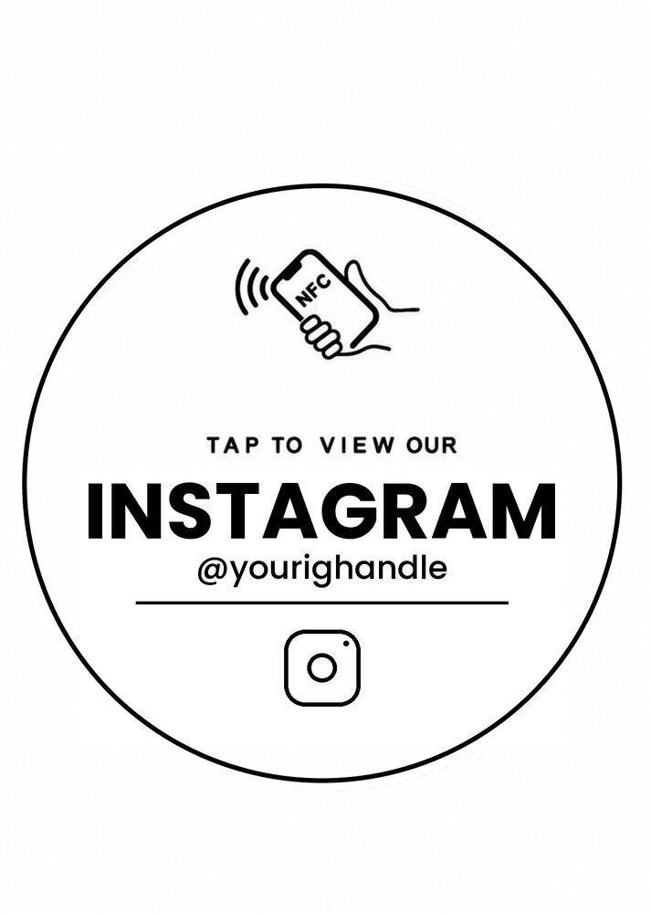 Flowlocal NFC socials card, showing a tap-to-view-our-Instagram prompt